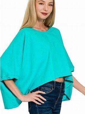 Zenana Outfitters Orange Boxy Crop Poncho Top